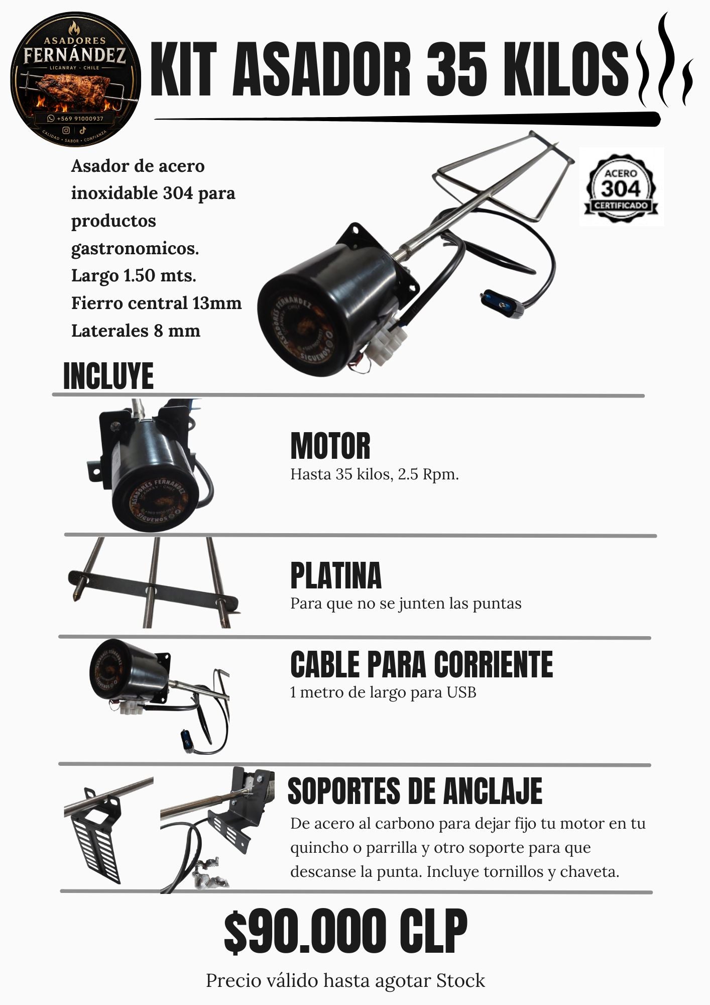 Kit Asador 35 Kilos con Soportes