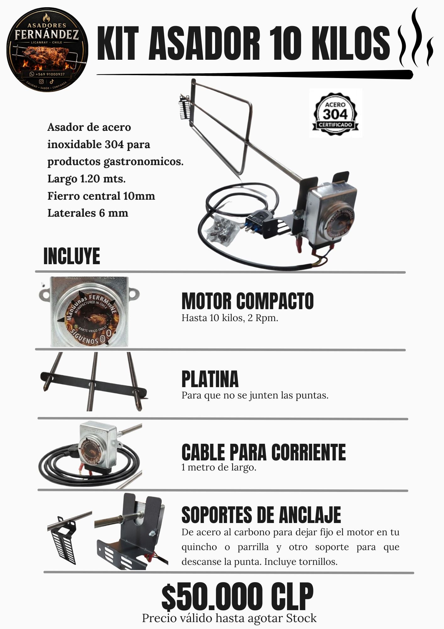 Kit Asador 10 kilos con soportes