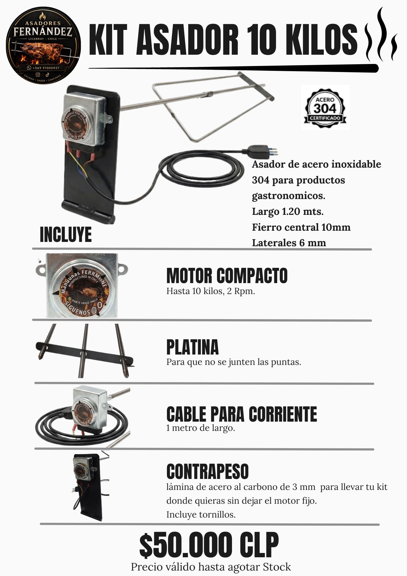 Kit asador 10 Kilos con contrapeso