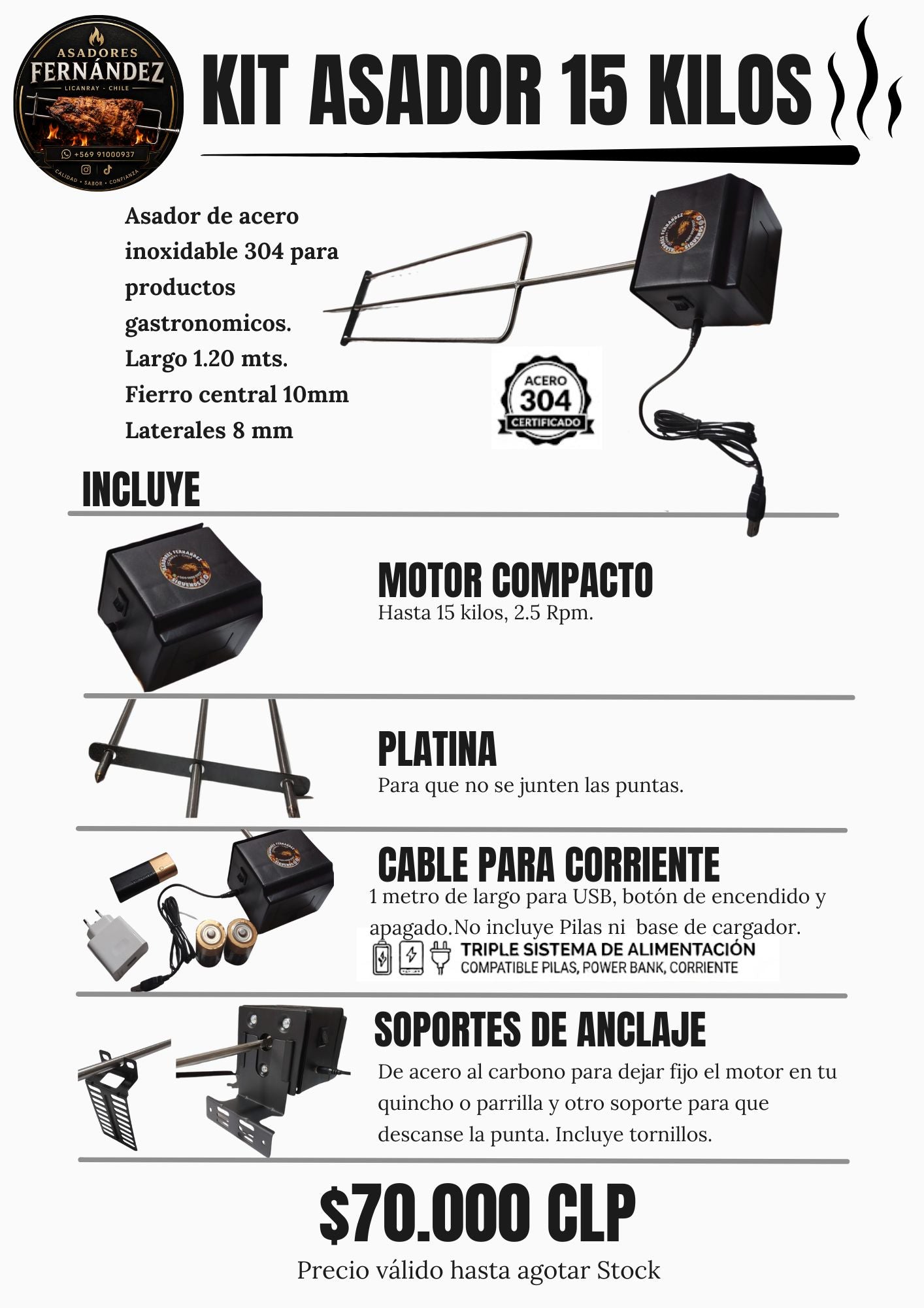 Kit Asador 15 Kilos con soportes