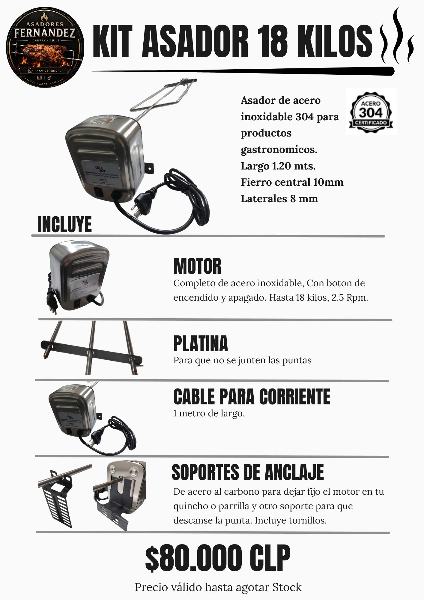 Kit Asador 18 Kilos con soportes